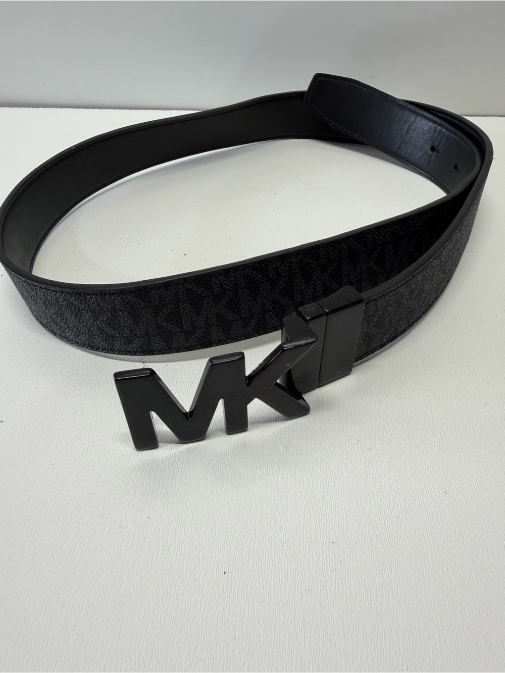Michael Kors Black MK Logo Buckle Monogram Belt